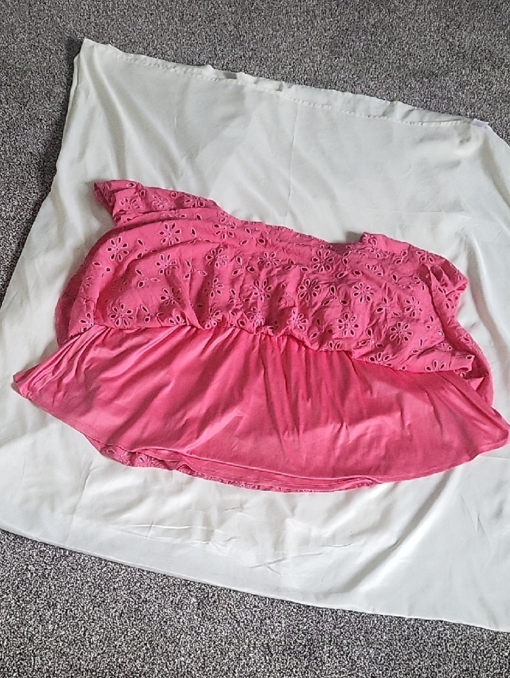 Torrid Pink Babydoll Eyelet Challis Blouse Size 4 (4X) Flowy Peplum Boho Top - Picture 10 of 12
